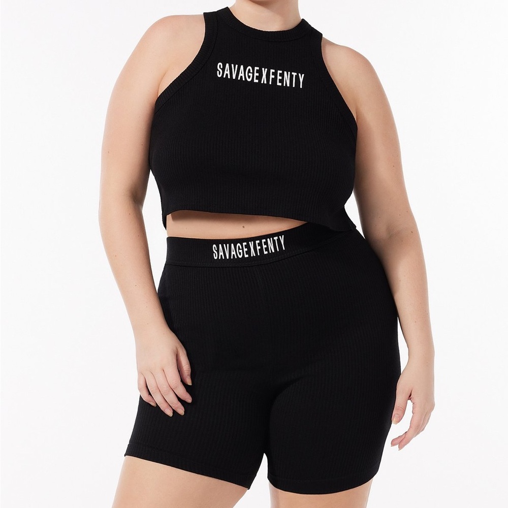 Savage X Fenty “Essential Heavy Rib Logo” Tank(1X)+ Bike Short(2X) Set, NWT✨